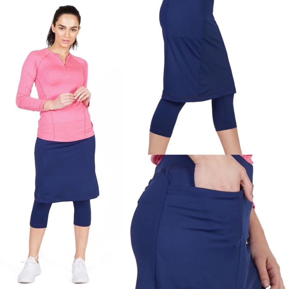 SNOGA ATHLETICS! Navy Blue Midi Length 2x (24 1/2”) Skirt with attached Leggings
